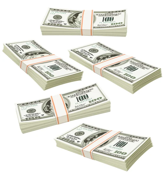 Vliegende verpakkingen van dollar geld geïsoleerd — Stockvector