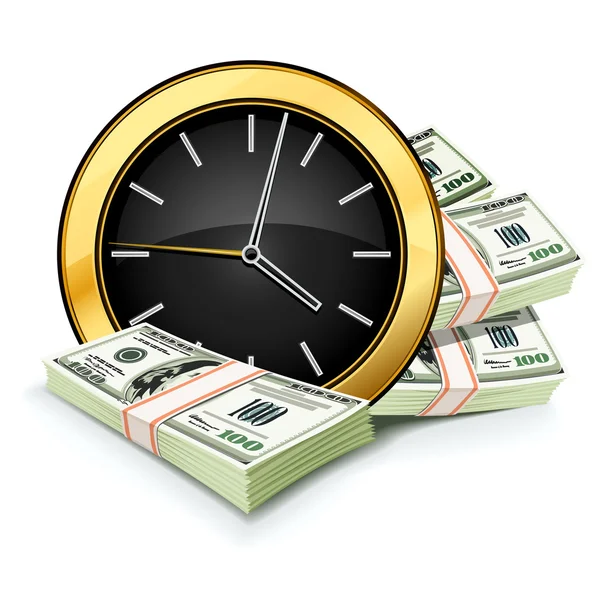 Čas je pojetí peněz s hodinami a dolary — Stockový vektor