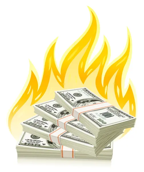 Burning dollars - money concept — Stock Vector