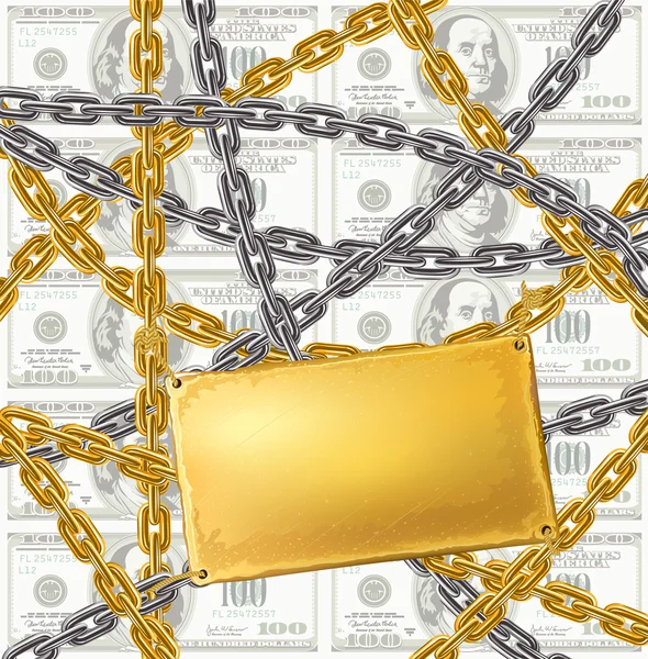 Золотий та срібний ланцюг, що захищає гроші — стоковий вектор