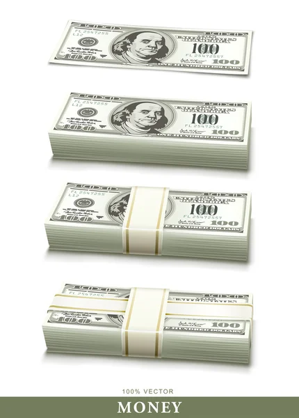 Conjunto de notas de banco do dólar embalado dinheiro — Vetor de Stock