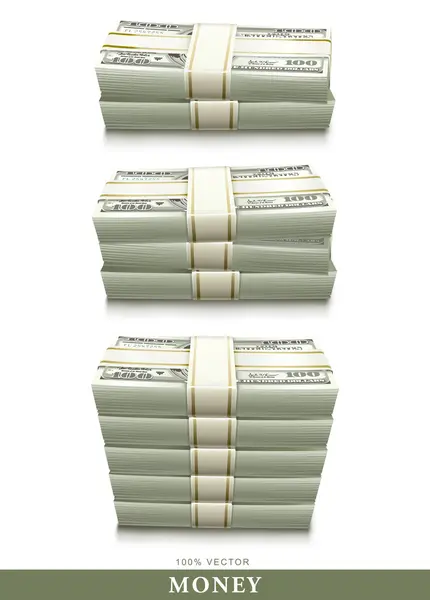 Set dollar biljetten Lunchpakket geld — Stockvector