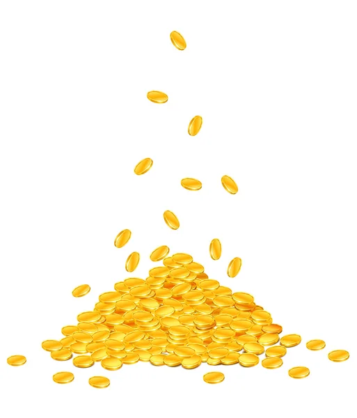 Golden coins dropping down on pile — Stock Vector