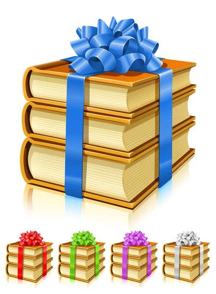 Gift of books with color ribbon and bow — Stock Vector