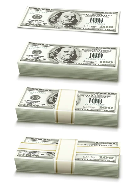 Sistema de billetes de dólar lleno de dinero — Vector de stock