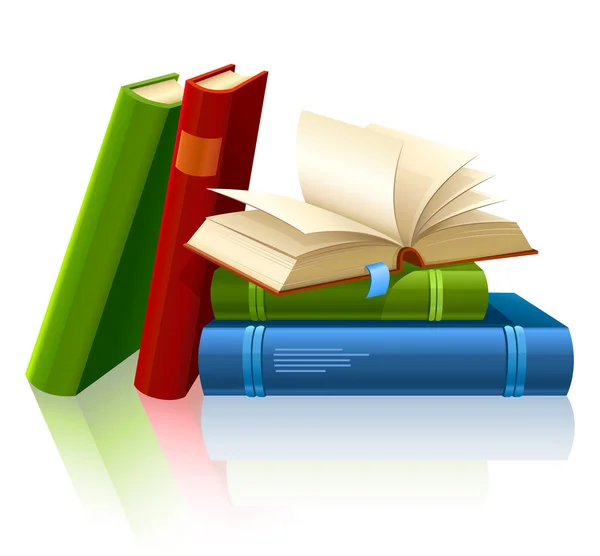 Grupo de diversos libros con páginas en blanco — Vector de stock
