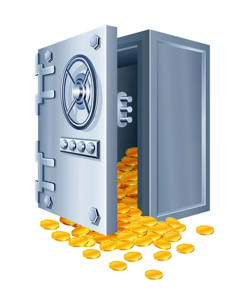 Ανοίξτε ασφαλή με χρυσά νομίσματα — Διανυσματικό Αρχείο
