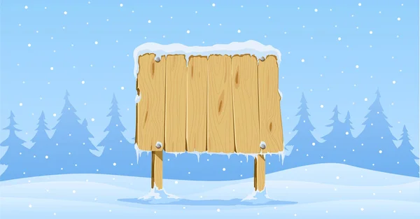 Wooden blank board in snow — Stock Vector
