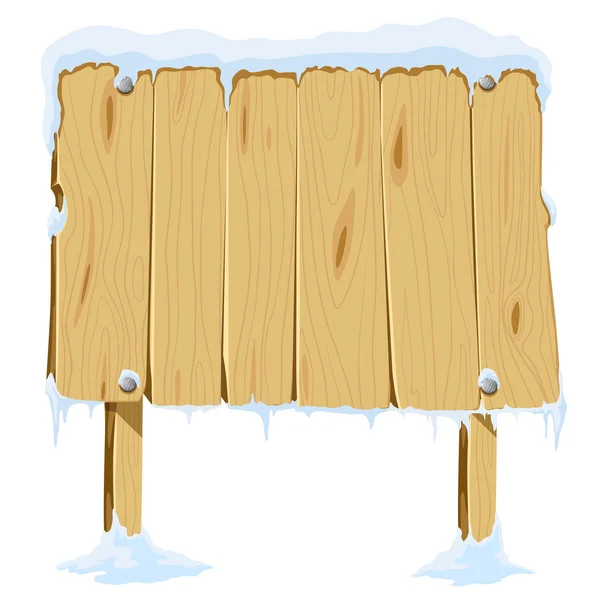 Placa de madeira de branco na neve — Vetor de Stock