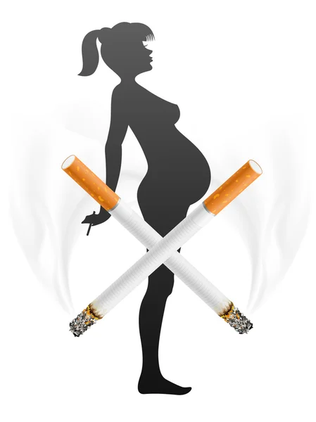 Pregnant woman with cigarette - danger of smoking concept — Stock Vector