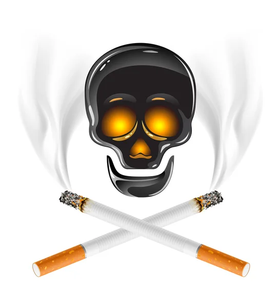 Ctross of cigarettes with skull - danger of smoking concept — Stock Vector