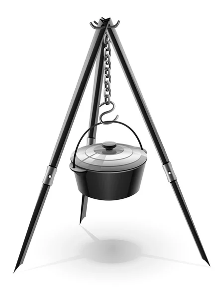 Черный чайник для костра на треноге — стоковый вектор