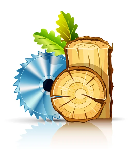 Woodworking industry wood with circular saw — Stock Vector
