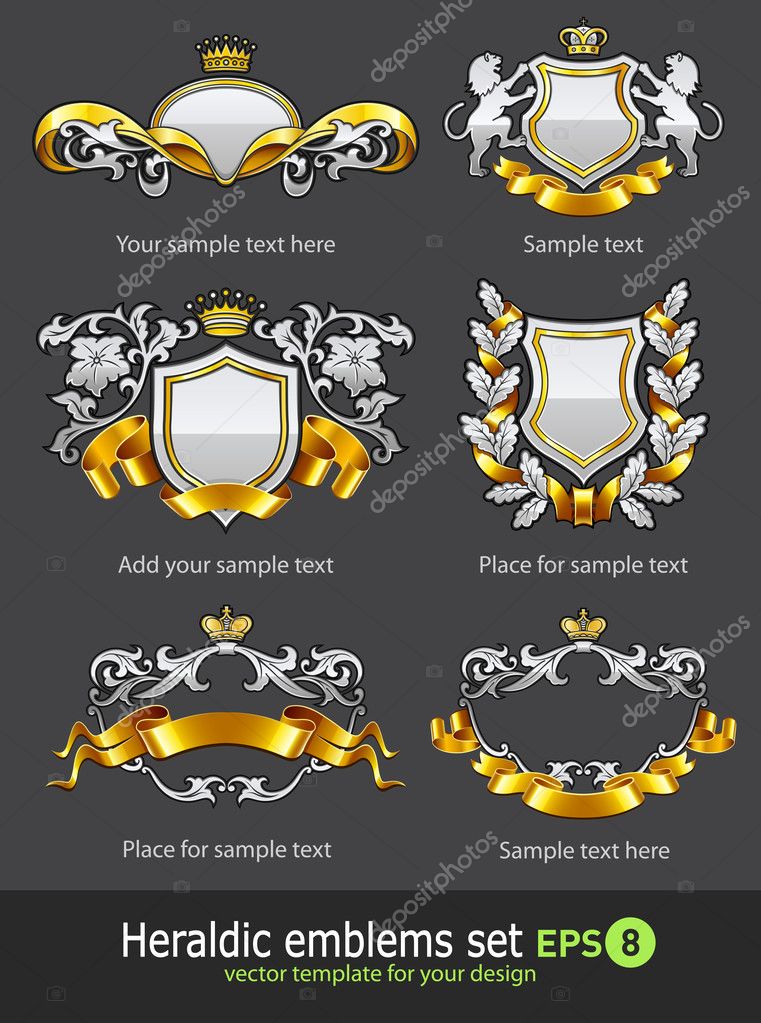 Heraldic vintage emblems set silver and gold vector illustration