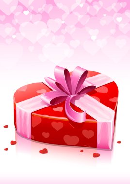 Red heart box with ribbon valentines greeting card clipart