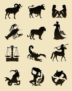 Set of black zodiac astrology icons for horoscope clipart