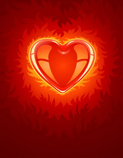 Červené srdce hořící láska — Stockový vektor