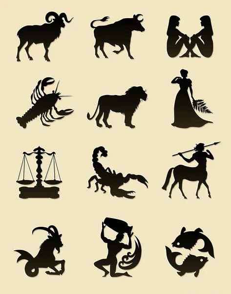 Set di icone di astrologia zodiaco nero per oroscopo — Vettoriale Stock