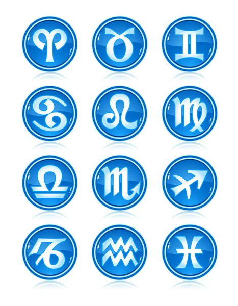 Σύνολο μπλε ζώδια Αστρολογία εικονιδίων για ωροσκόπιο — Διανυσματικό Αρχείο