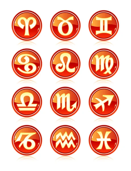 Conjunto de iconos de astrología de Zodiaco rojo para horóscopo — Archivo Imágenes Vectoriales