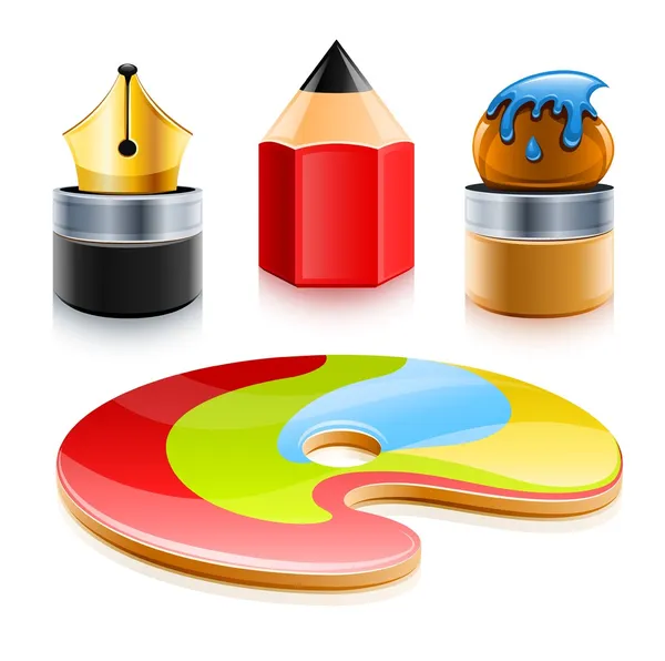 Ikony narzędzia Pióro, pędzel i ołówek — Wektor stockowy