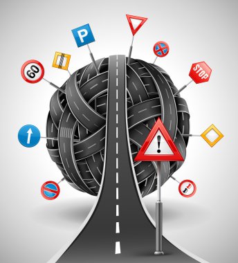 tangle of roads with signs clipart