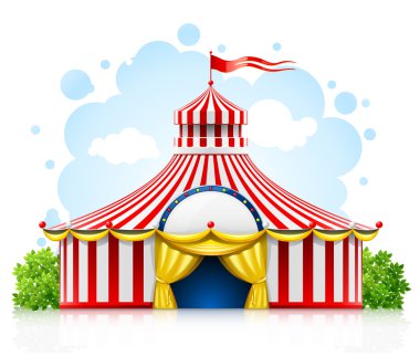 striped strolling circus marquee tent with flag clipart