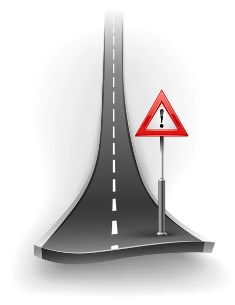 Rottura della strada asfaltata con segnale di avvertimento — Vettoriale Stock
