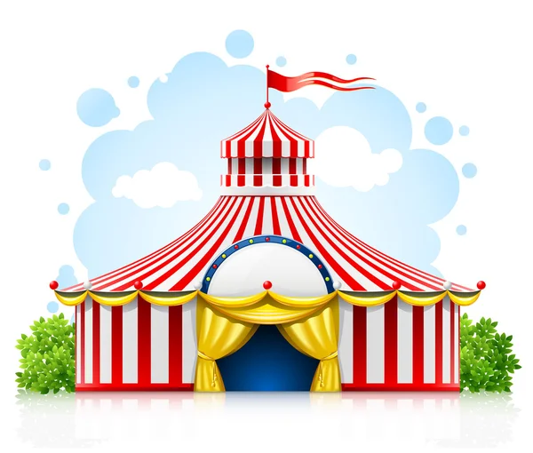 Rayé ambulants tente de chapiteau de cirque avec indicateur — Image vectorielle