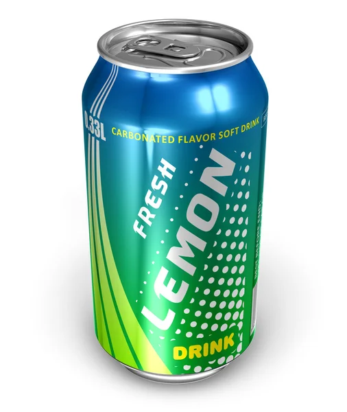 Cytrynowy soda napój w metalowej puszce — Zdjęcie stockowe