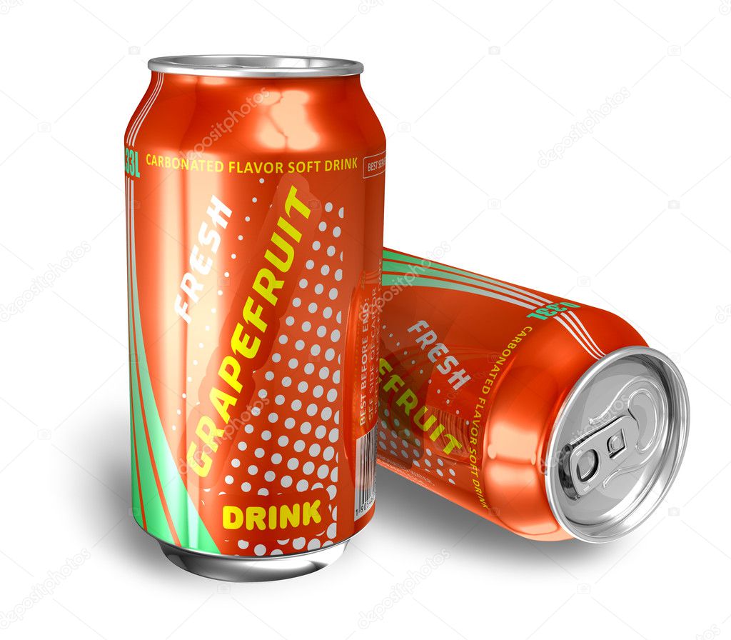 Grapefruit soda drinks in metal cans