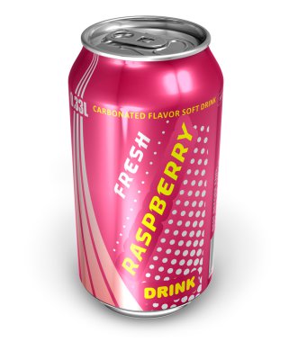 Raspberry soda drink in metal can clipart