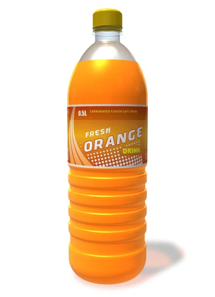 Освежающий апельсиновый напиток в пластиковой бутылке — стоковое фото