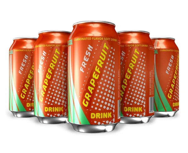 Set of grapefruit soda drinks in metal cans — Stock Photo, Image