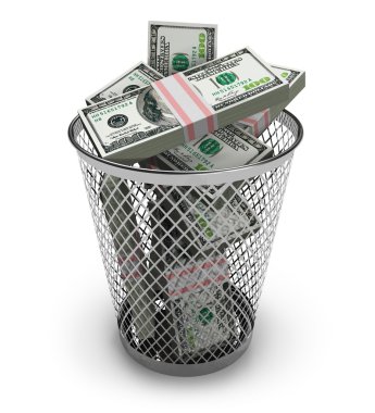 Dollars in the trash bin clipart