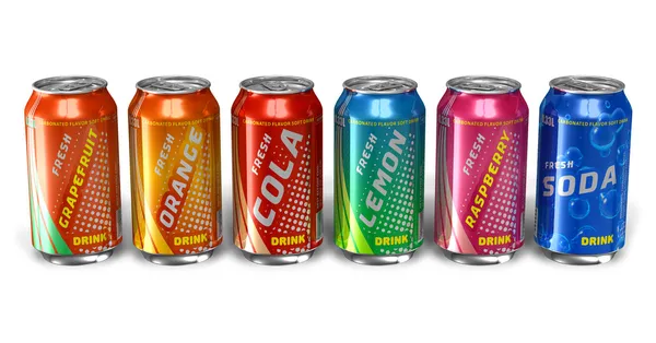 金属の缶飲み物ソーダをさわやかなセット — ストック写真