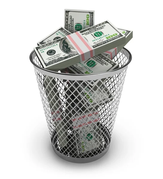 Dollars in the trash bin — Stock Photo, Image