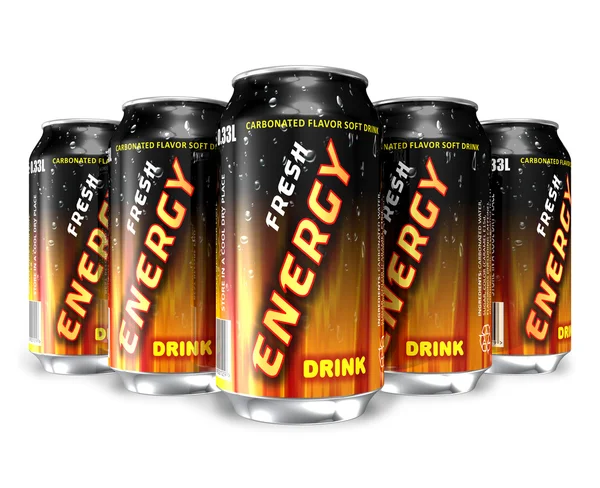 Energy drinks in metal cans — Stock Photo, Image