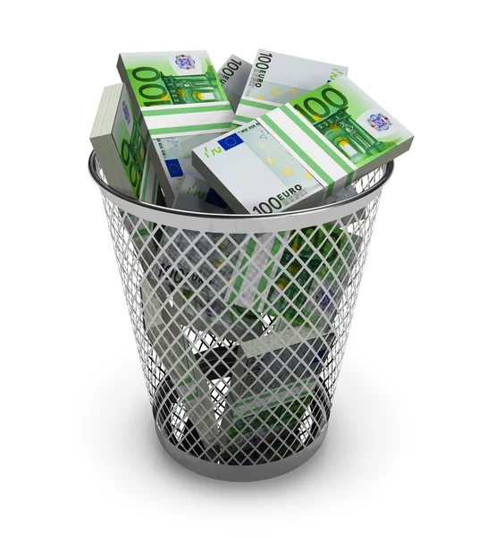 Євро у відро для сміття — стокове фото