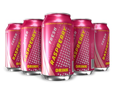 Set of raspberry soda drinks in metal cans clipart