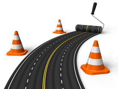 Painting the road with roller brush clipart