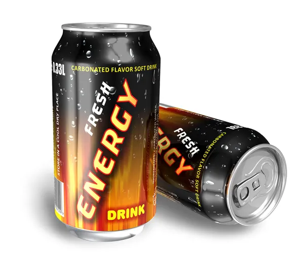 Bebidas energéticas em latas de metal — Fotografia de Stock