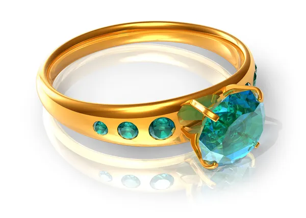Golden ring with emeralds — Stock Photo, Image
