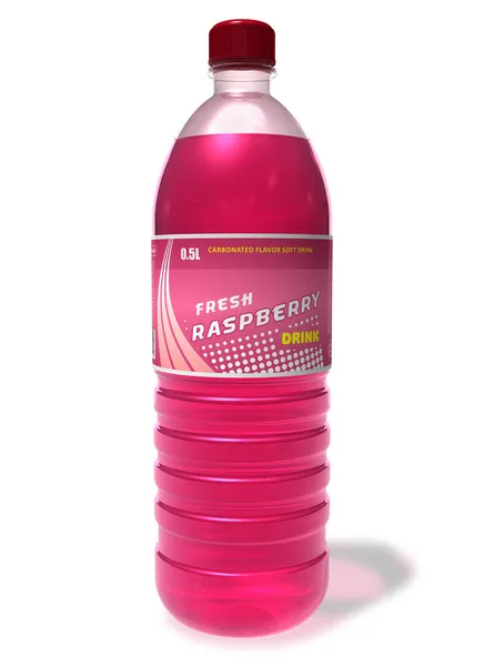 Bebida de framboesa refrescante em frasco de plástico — Fotografia de Stock