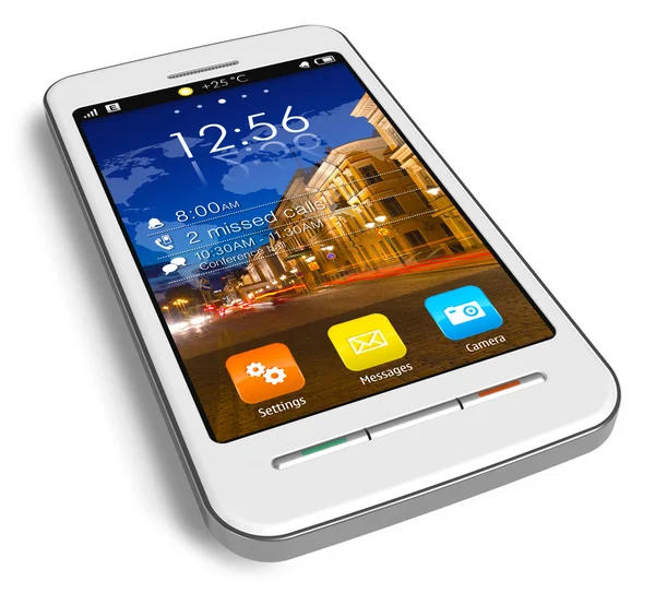 Elegante teléfono inteligente blanco con pantalla táctil — Foto de Stock