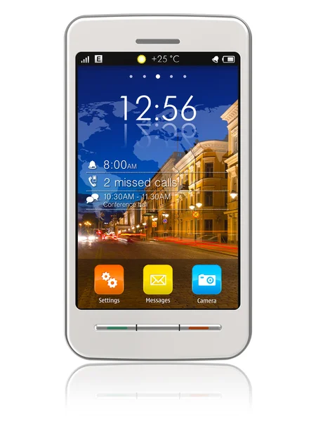Elegante teléfono inteligente blanco con pantalla táctil — Foto de Stock