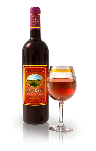 Fles rode wijn en volledige crystal goblet — Stockfoto