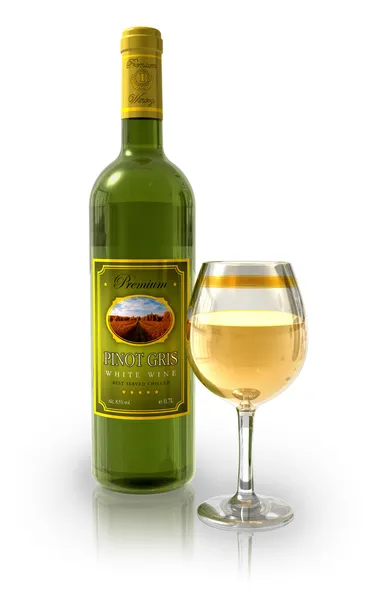 Garrafa de vinho branco e cálice de cristal cheio — Fotografia de Stock