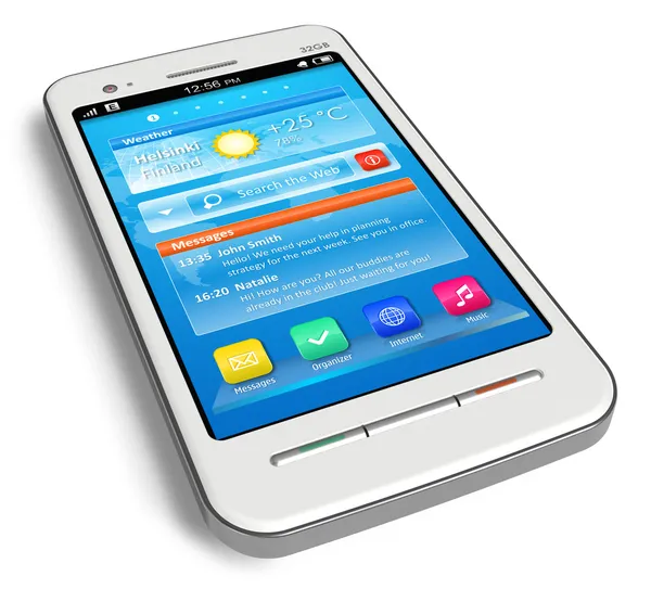 Bílá dotykový smartphone — Stock fotografie