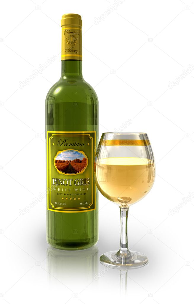 Bottle of white wine and full crystal goblet